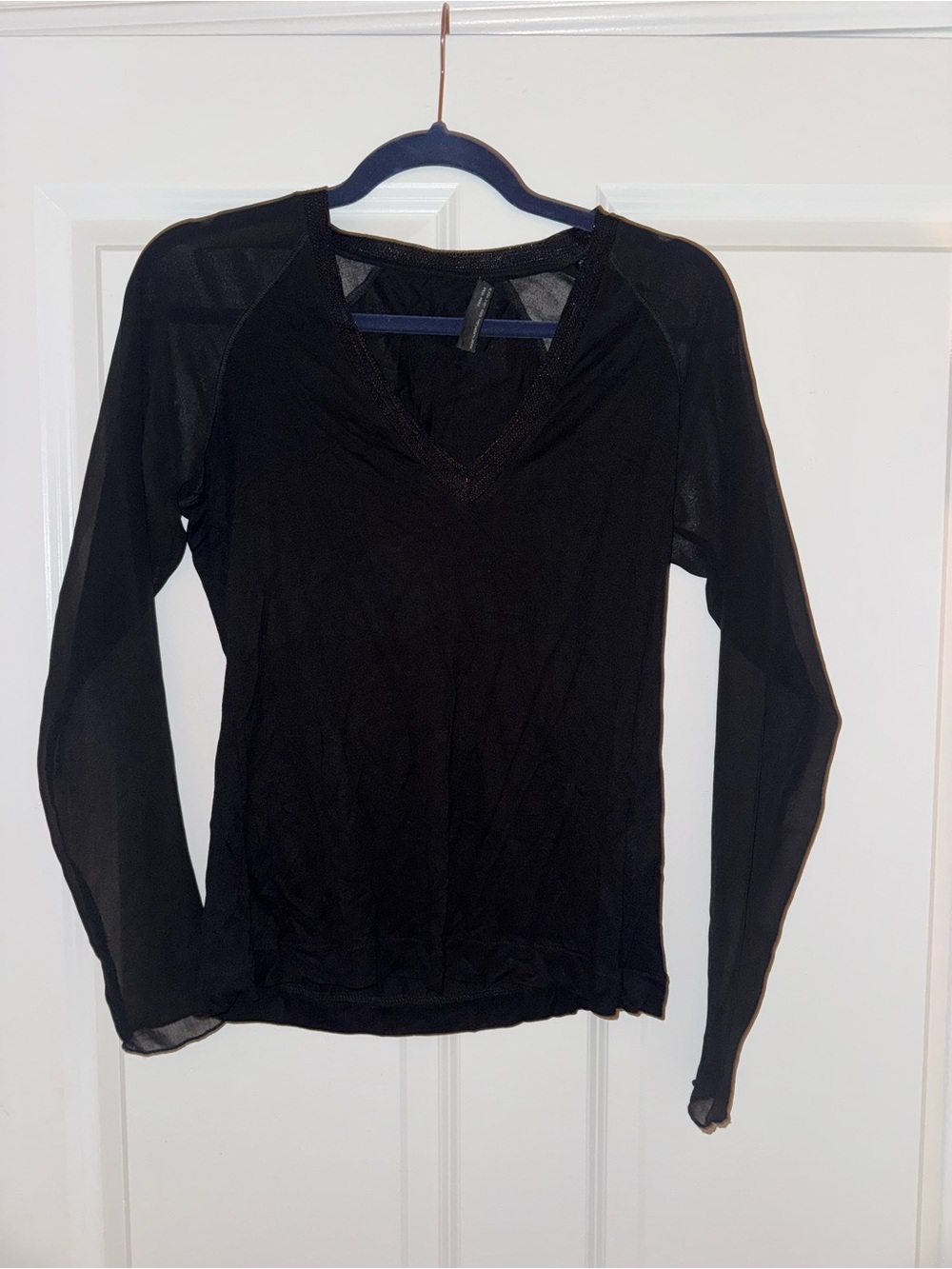 Zara Black V-Neck Long Sleeve Sheer Top